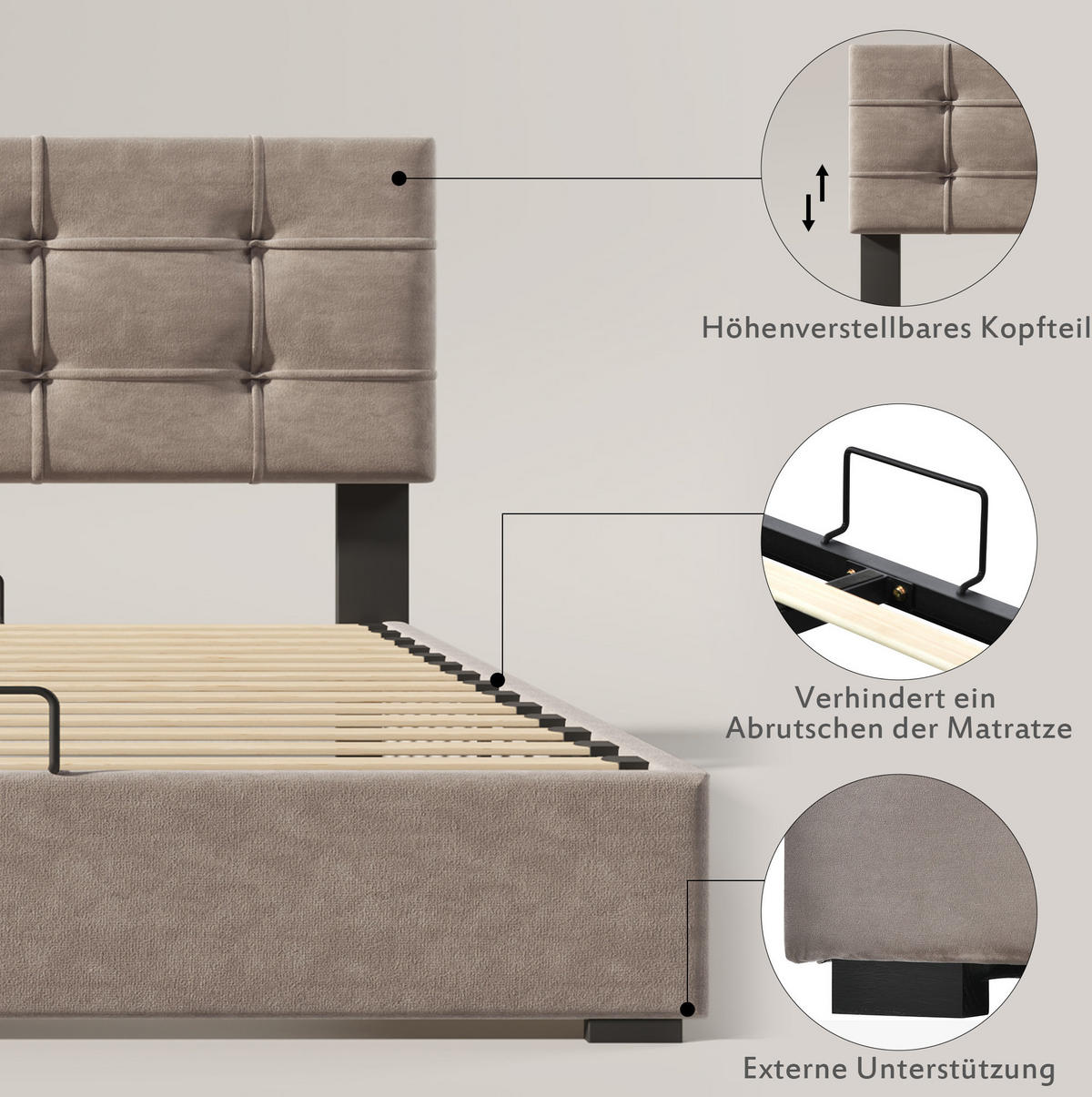 POLSTERBETT 90/200 cm Hellgrau aus Samt mit Bettkasten - Hellgrau, Textil (90/200cm) - OKMYHOME
