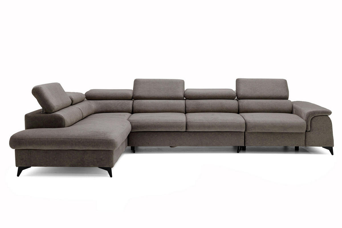 ECKSOFA Plaza Maxi Braun mit Schlaffunktion und Bettkasten 6x verstellbare Kopfstützen - Braun, Textil (350/203cm) - Muffo