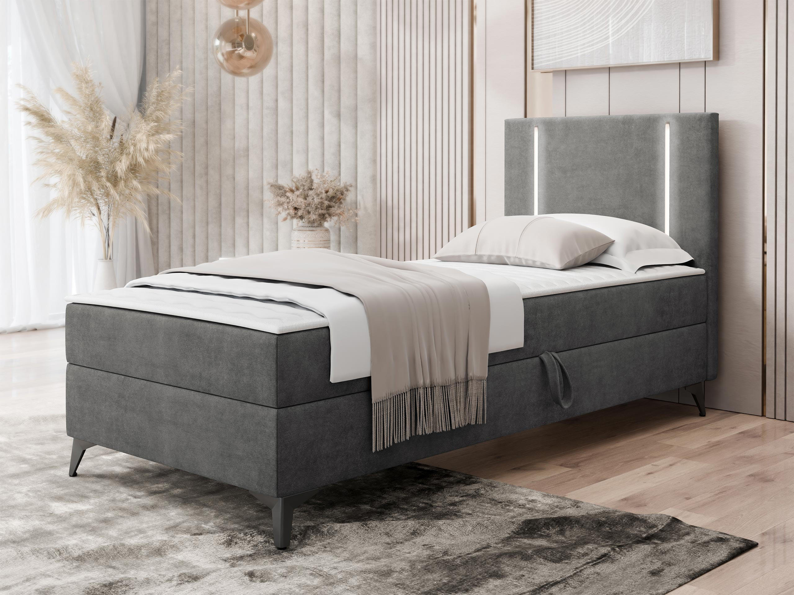BOXBETT Ono 1, Setite: Rechts - Schwarz/Grau, Holz/Textil (90/200cm) - MIRJAN24