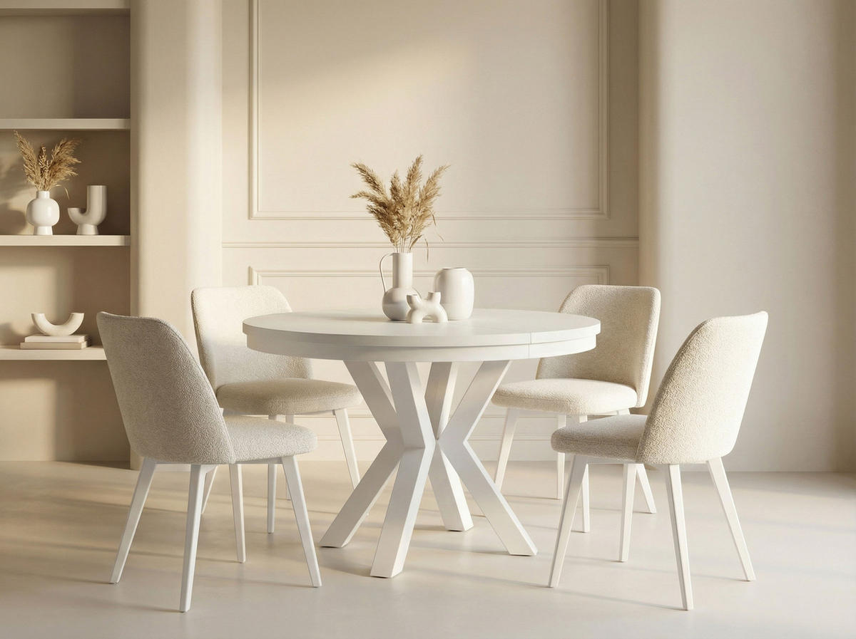 ESSTISCH Clara Weiß runder ausziehbarer, Weiß 100-180/100/76 cm - Weiß, Holzwerkstoff/Metall (100/100/76cm) - WFL GROUP