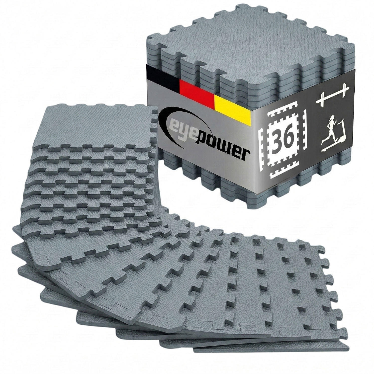 BODENSCHUTZMATTE 30x30x1 cm, Grau, 36er Set - Grau, Kunststoff (30/30cm) - eyepower