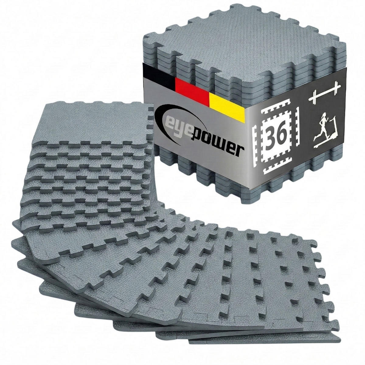 BODENSCHUTZMATTE 30x30x1 cm, Grau, 36er Set - Grau, Kunststoff (30/30cm) - eyepower