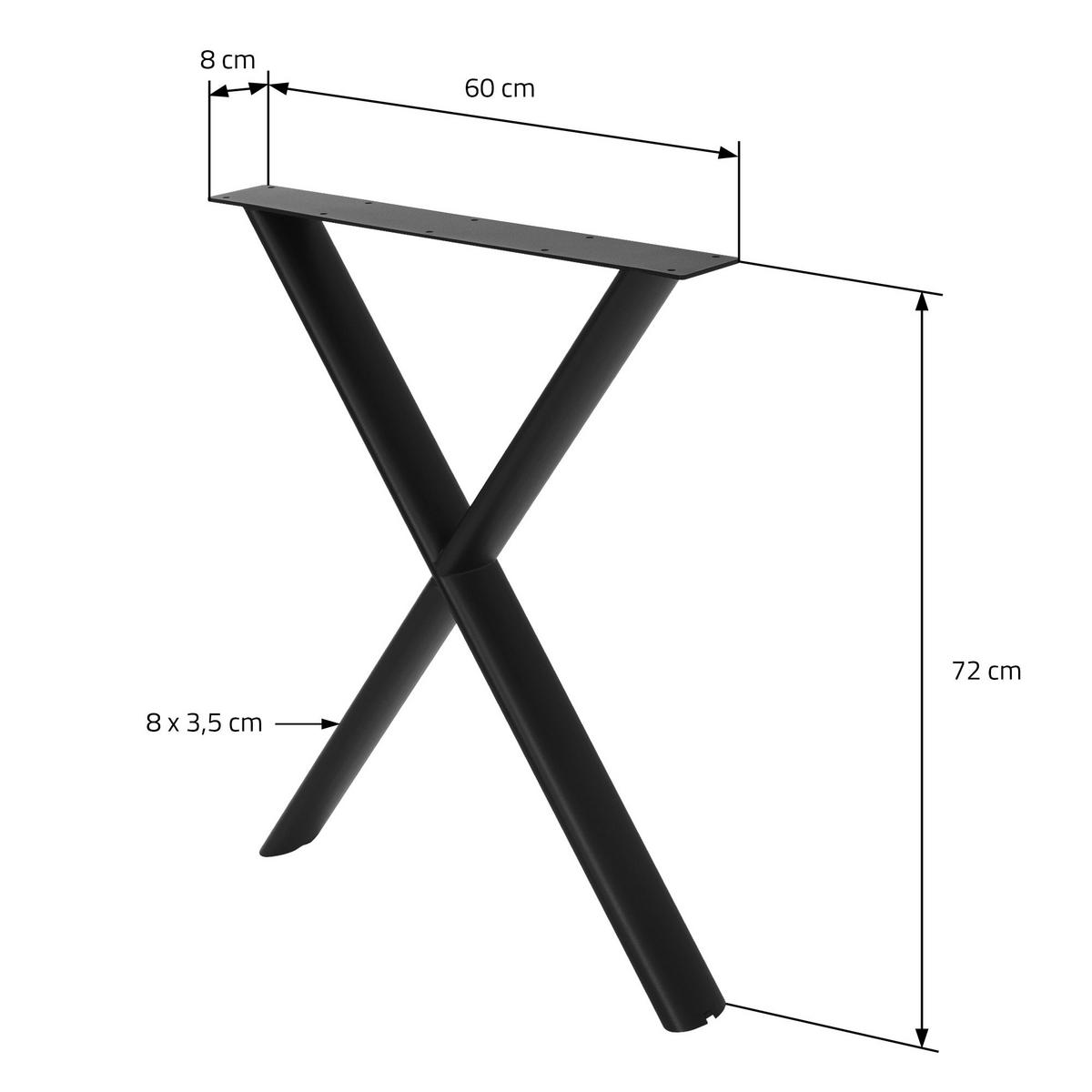 TISCHBEINE Metall Schwarz 2er Set 60x72 cm Oval Tischgestell aus Stahl X-Form - Schwarz, Metall (60/72/8cm) - ML-DESIGN