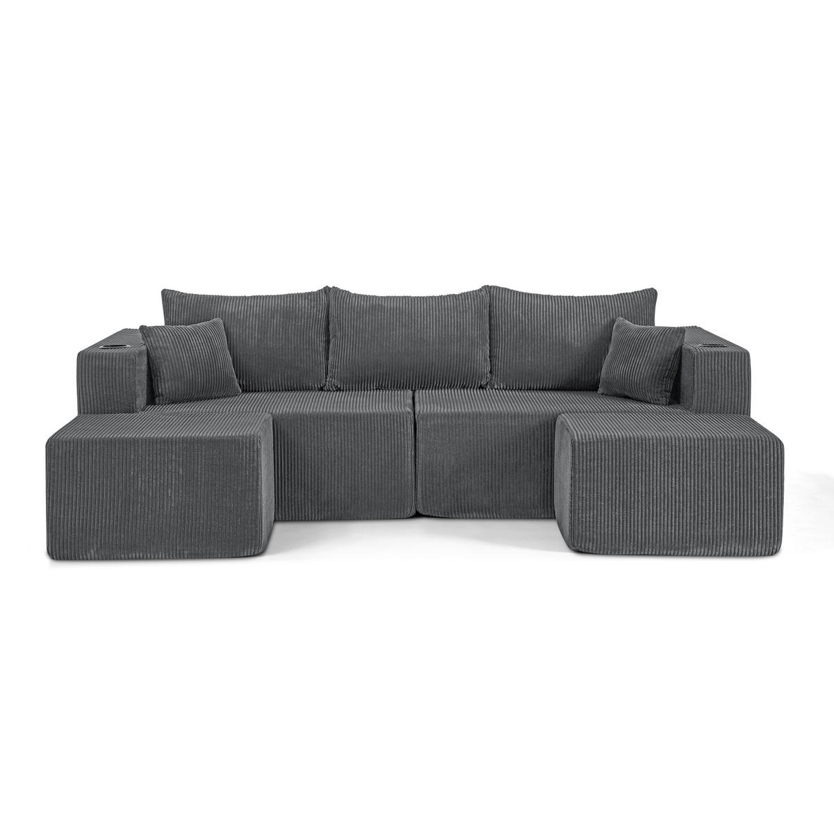 WOHNLANDSCHAFT DE-34629 modular mit 2 Ottomanen Grau - Grau, Textil (138/75/230cm) - ComfortXL