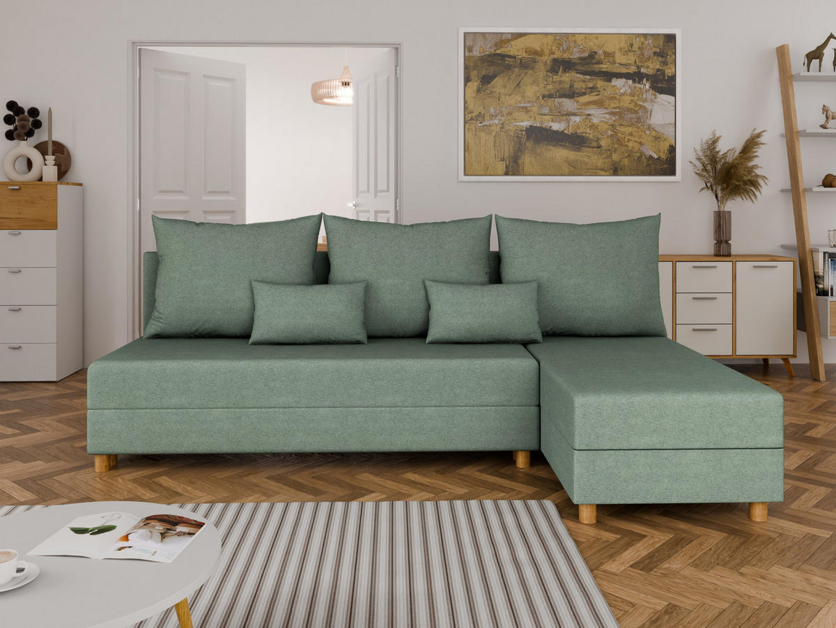 ECKSOFA Lellice L-Form - links oder rechts montierbar, grün - Grün, Holz (214/122cm) - Panda Möbel