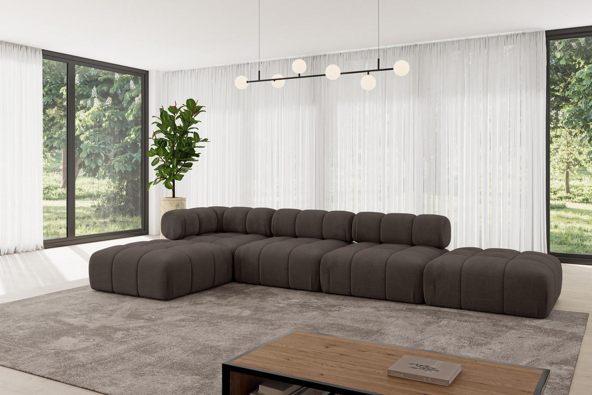 ECKSOFA modulares Sofa Kerru-L2 - 380x190x70 cm Braun Velours - Braun, Holzwerkstoff/Textil (380/190cm) - ALTDECOR