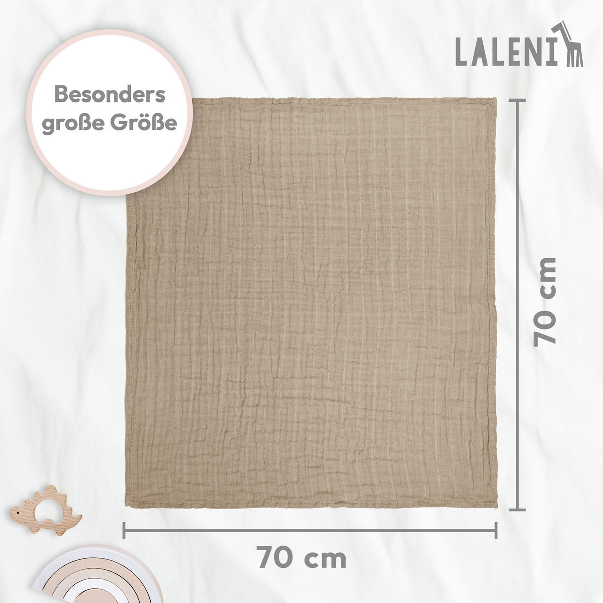 SPUCKTÜCHER 70/70 cm, 100% Baumwolle für Babys, Braun, 5er-Set - Braun, Textil (70/70cm) - Laleni