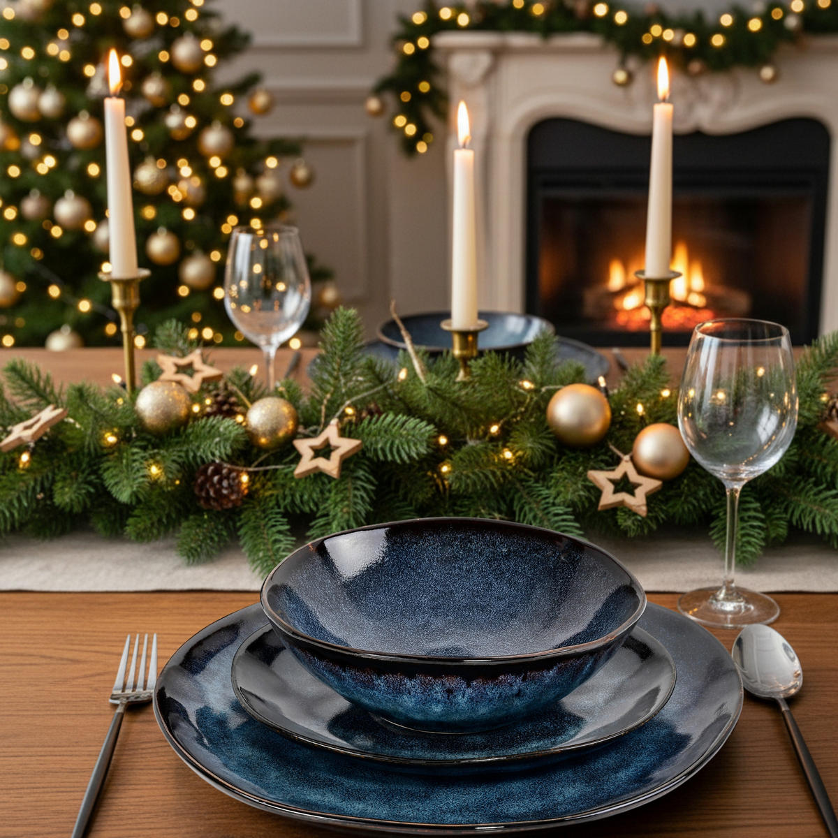 TAFELSERVICE TOKIO - 12 teilig aus Steingut - Dunkelblau, Keramik (35.4/33/36.29cm) - Sänger