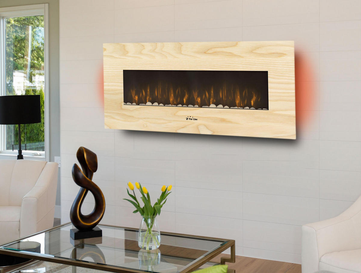 ELEKTROKAMIN Hellbraun Wandmodell mit Heizung 2000 W - Hellbraun, Glas (140/56/11cm) - Purline