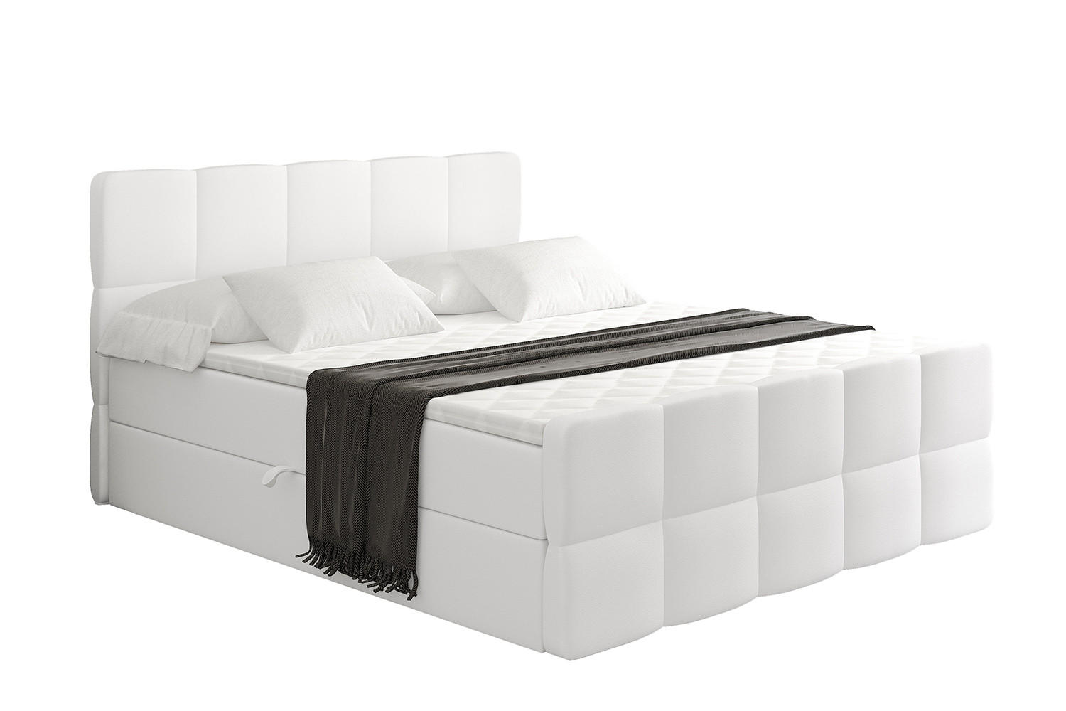 BOXBETT mit Matratze H4 und Lattenrost - LIRO-Z - 180x200 - Weiß Kunstleder - Weiß, Holzwerkstoff (180/200cm) - ALTDECOR