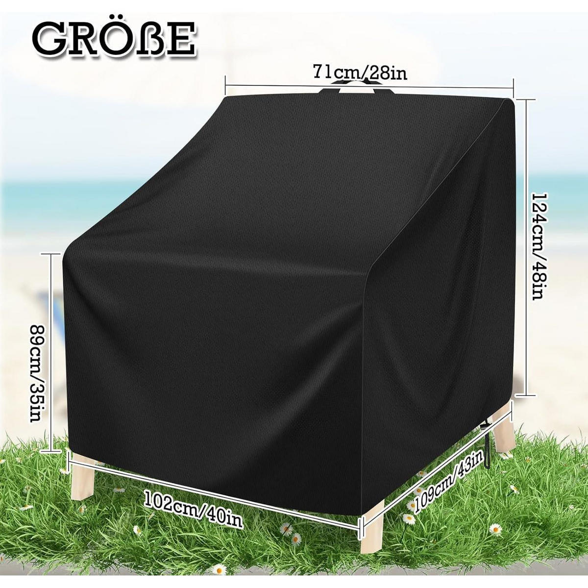 SCHUTZHÜLLE Gartenstühle 102 x 109 x 124 cm Wasserdicht UV-Beständig - Schwarz, Textil (109/104/124cm)