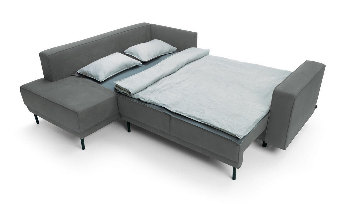 ECKSOFA Rodario Dunkelgrau Velours - Dunkelgrau/Schwarz, Textil/Metall (247/187cm) - Selsey