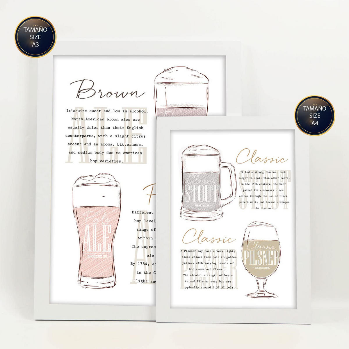 POSTER Set Mit 6 Ästhetisches Bier Größe A3 & A4 Weißer Rahmen - Weiß, Papier (29.7/1cm) - Nacnic