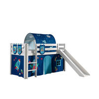 HOCHBETT mit Rutsche Karolina Massivholz Weiß Textilset Astro 4 - Blau/Weiß, Holz (90/200cm) - 58aufmkessel