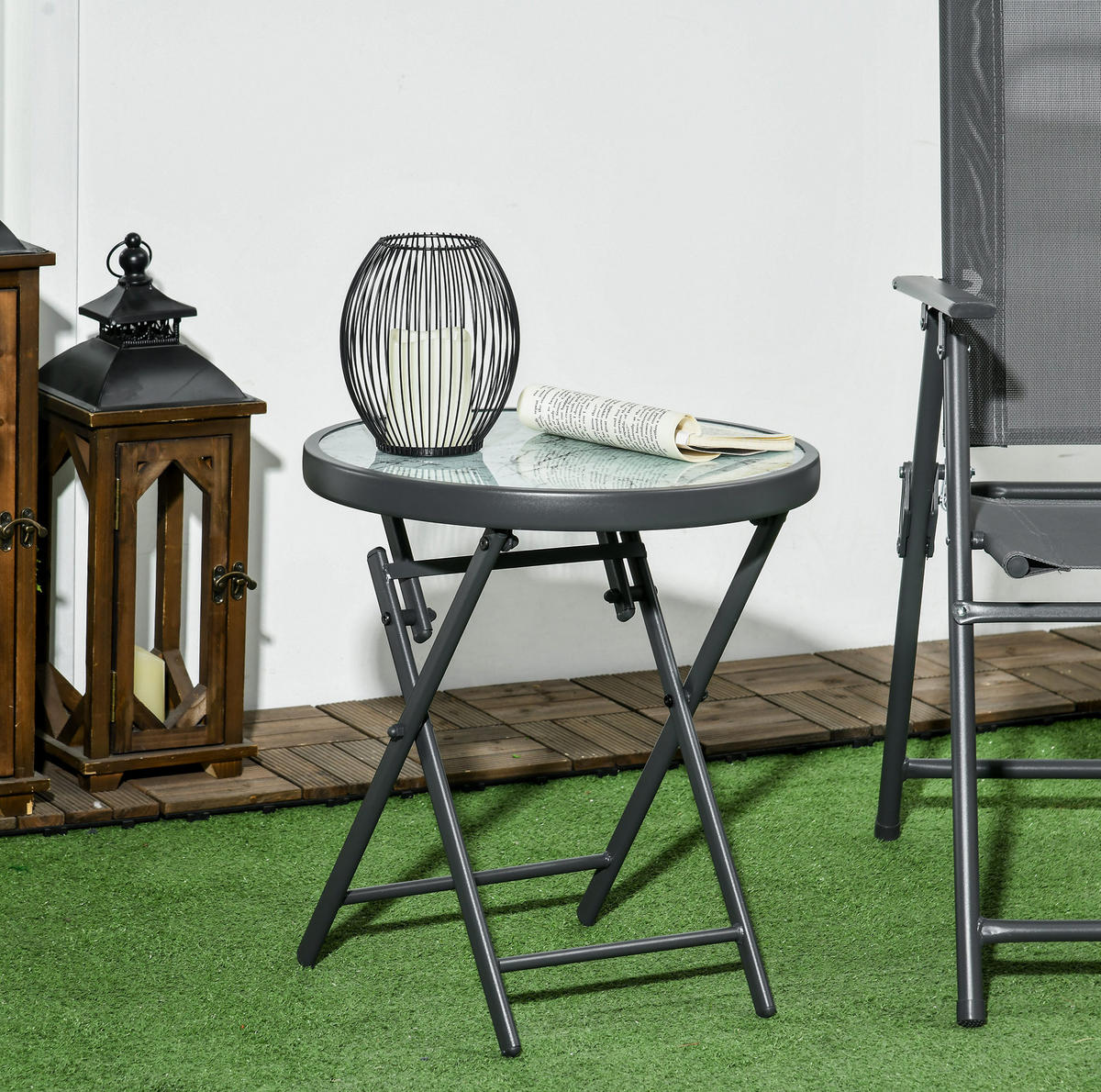 BEISTELLTISCH 45/45/50 cm weiß aus Glas klappbar für Outdoor - Weiß, Glas (45/45/50cm) - OKWISH
