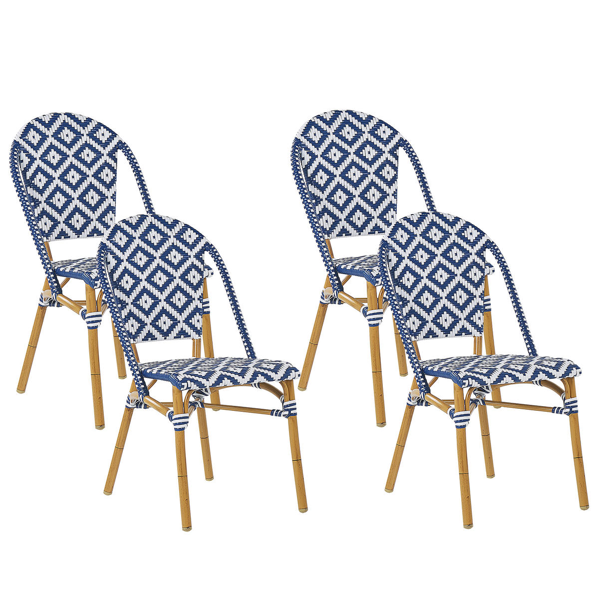 RATTANSTUHL 4er-Set blau/weiß Rifreddo - Blau/Beige, Kunststoff (46/88/55cm) - Beliani