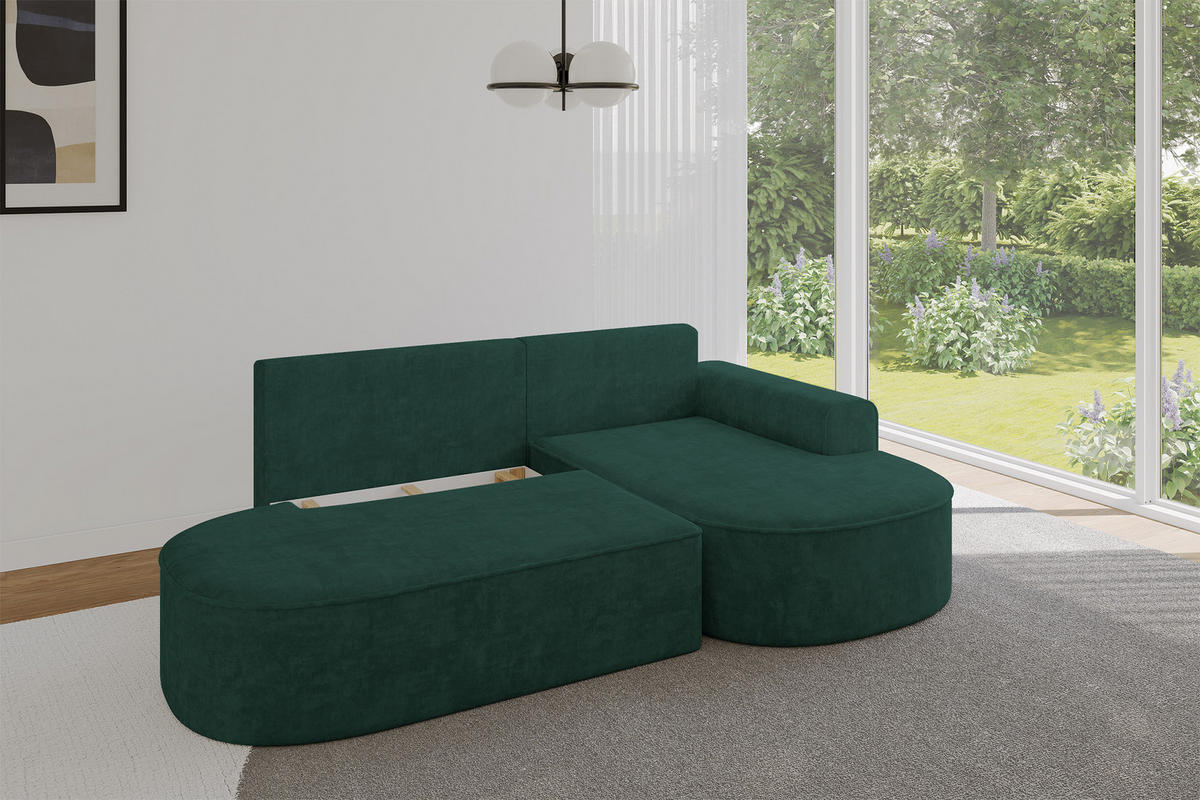 ECKSOFA mit Schlaffunktion und Bettkasten Ottomane Rechts MARI-L1-S - 283x167x73 cm Grün Velours - Waldgrün/Schwarz, Holzwerkstoff/Kunststoff (167/283cm) - ALTDECOR