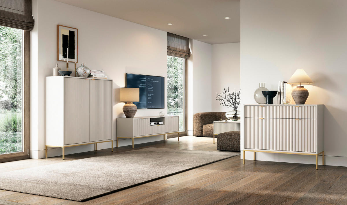 COUCHTISCH: Kaschmir, Gold, 104 x 46 x 68 cm, goldene Griffe - Beige/Goldfarben, Holzwerkstoff/Metall (68/104/46cm) - 3XE LIVING