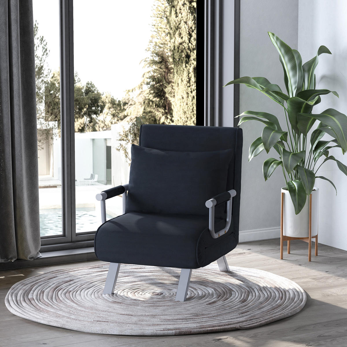 SCHLAFSESSEL, Polyester, Eisen, Schwarz - Schwarz, Kunststoff (77/80/65cm) - HOMCOM