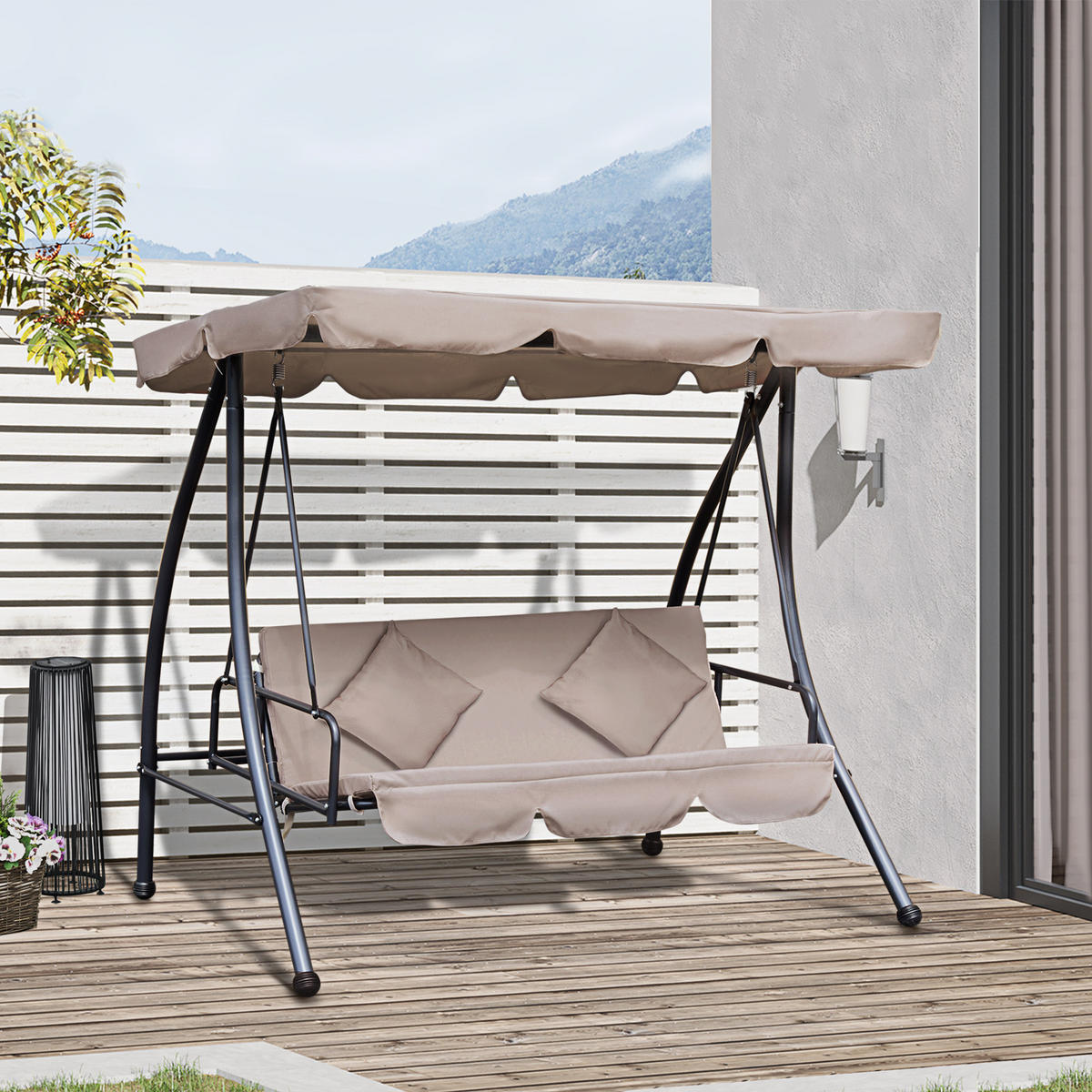 HOLLYWOODSCHAUKEL 3-Sitzer mit Liegefunktion - Beige, Metall (125/170/200cm) - Outsunny