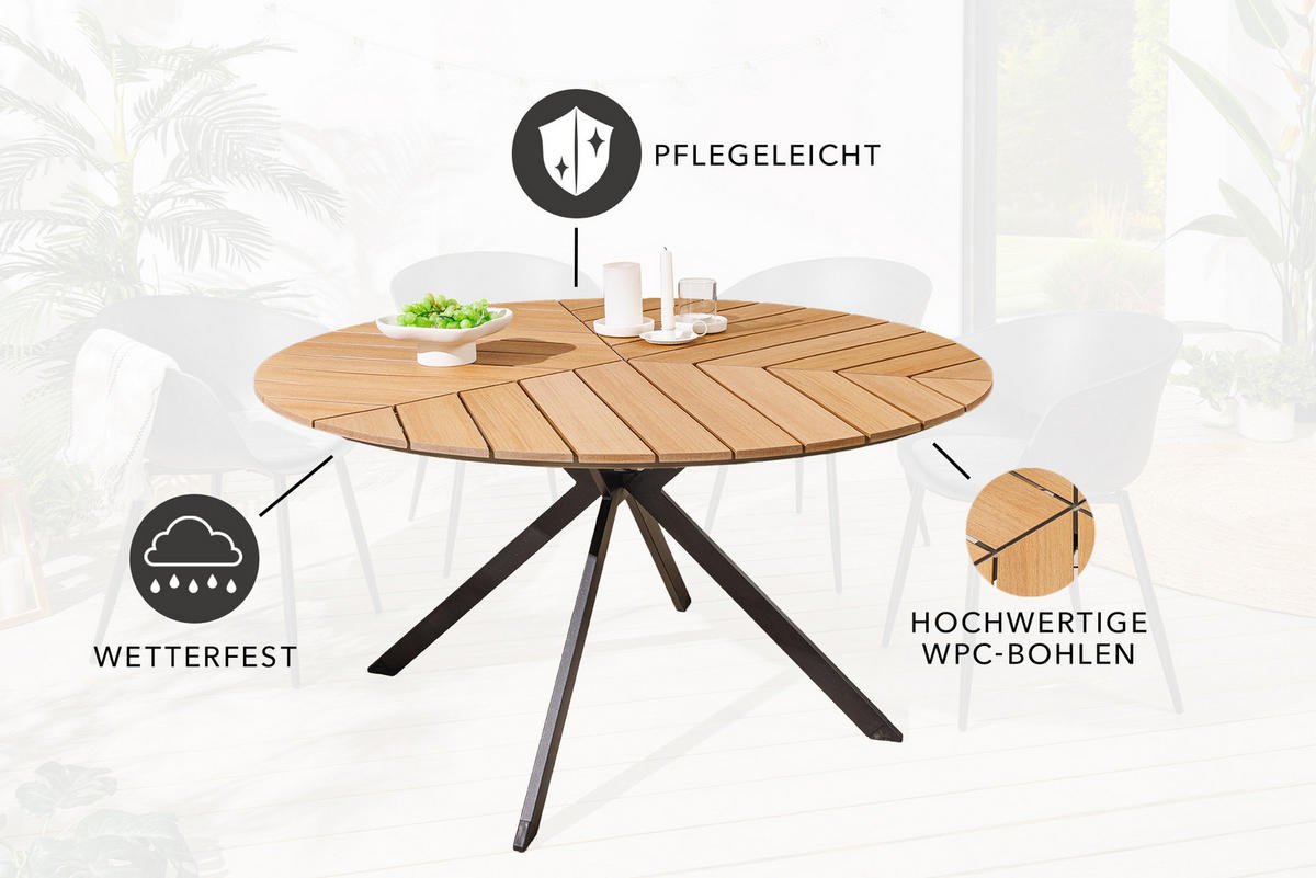 GARTENTISCH DESIGNO Kunststoff Aluminium Natur 120 cm - Braun, Kunststoff/Metall (120/120/74cm) - riess-ambiente