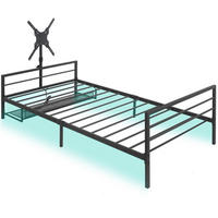 BETT Länge 206 cm aus Metall mit LED-Beleuchtung und Monitorhalterung - Schwarz, Metall (90/200cm) - Flora Grace
