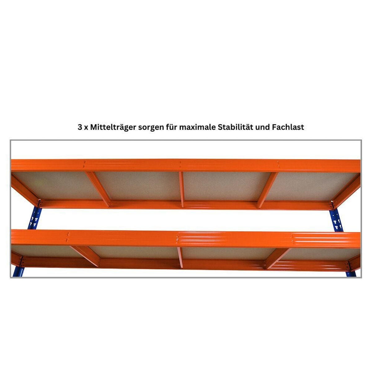 SCHWERLASTREGAL 3er-Set Rhino 180x240x60cm 4 Spanplatten-Ebenen 8mm Fachlast 450kg Blau/Orange - Orange, Metall (720/180/60cm) - PROREGAL