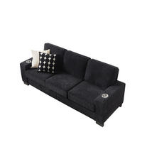 SOFA 3-Sitzer 206 cm Schwarz mit Getränkehaltern - Schwarz, Holzwerkstoff (206/86/72cm) - Meubliv