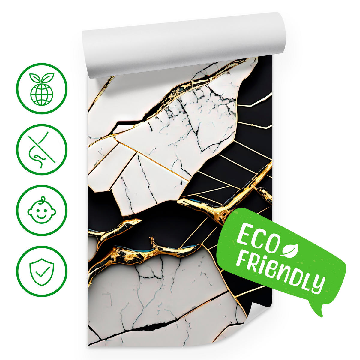 FOTOTAPETER für Badezimmer Abstrakter Marmor Goldene Verzierung 250x175 - Schwarz/Weiß, Papier (250/175cm) - Muralo