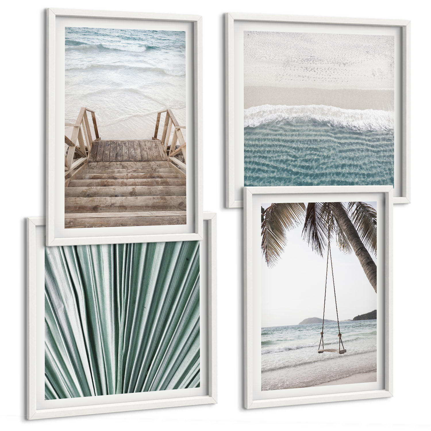 BILDER SET 4er Set - 50x50 cm & 40x60 cm Weißer Rahmen - Tropenurlaub - Weiß, Kunststoff (50/50cm) - TULUP