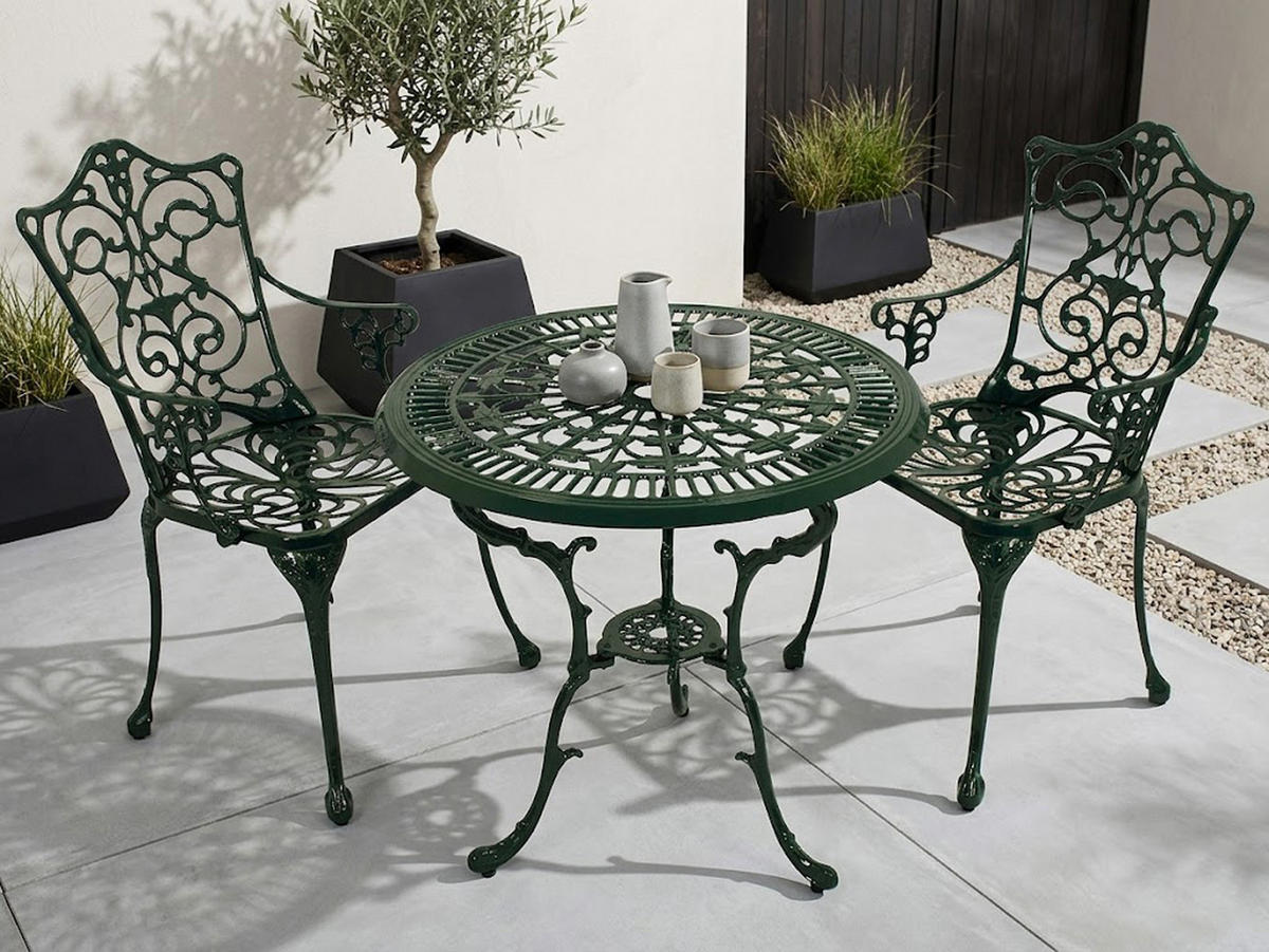 BISTROSET Boulder - Jugendstil - Gartenmöbel Set 3-teilig, Sitzgruppe Aluguss antik dunkelgrün - Grün, Metall - TPFGarden