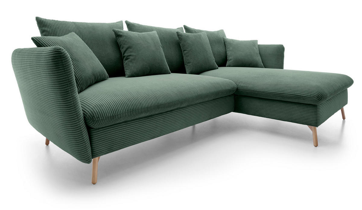 ECKSOFA Savona L-Form 260 cm, Cordstoff, Rechts, Grün - Grün, Holz (167/258cm) - Emporius