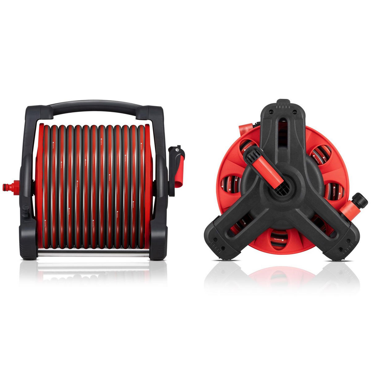 SCHLAUCHTROMMEL Basic rot / schwarz Wasserschlauch & Multifunktionshandbrause - Rot, Kunststoff (3000cm) - Juskys