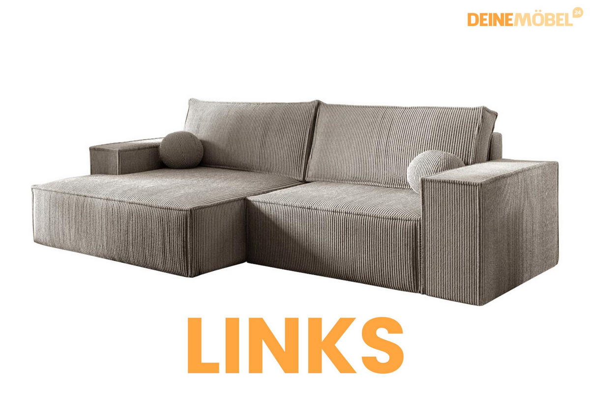 ECKSOFA NEPTUN 255/148 in Cord Beige links - Beige, Holz/Holzwerkstoff (255/148cm) - Deine Möbel 24