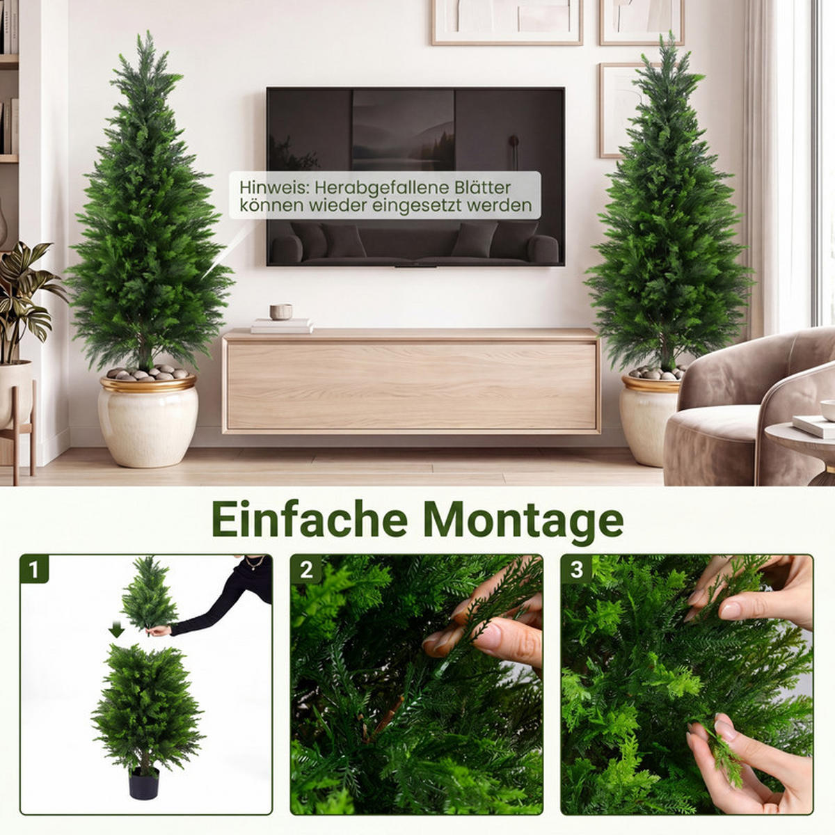 KÜNSTLICHER ZEDERNBAUM mit Topf grün(2er-Set) - Grün, Kunststoff (120cm) - COSTWAY