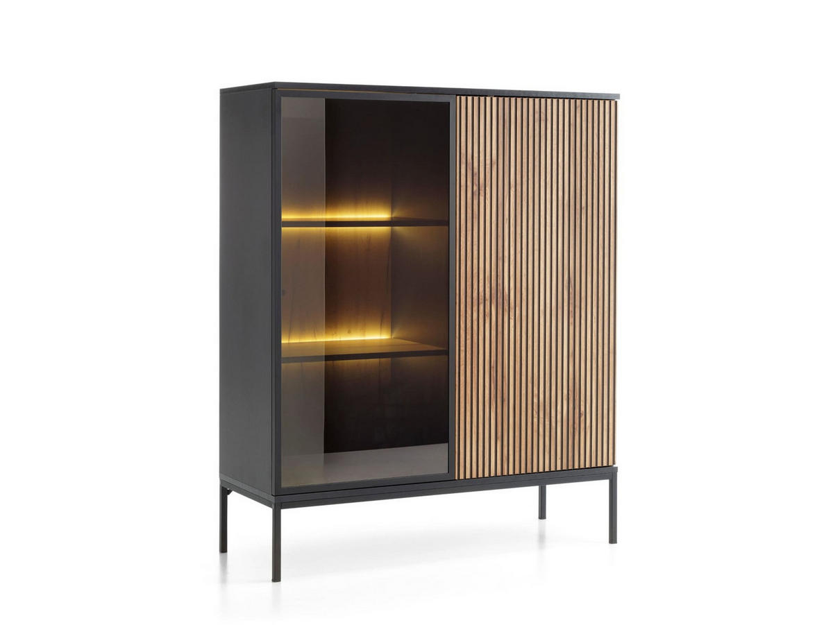 VITRINE - Highboard Sentino ST104 LED - Schwarz, Holzwerkstoff/Metall (104/126/39cm) - Möblo