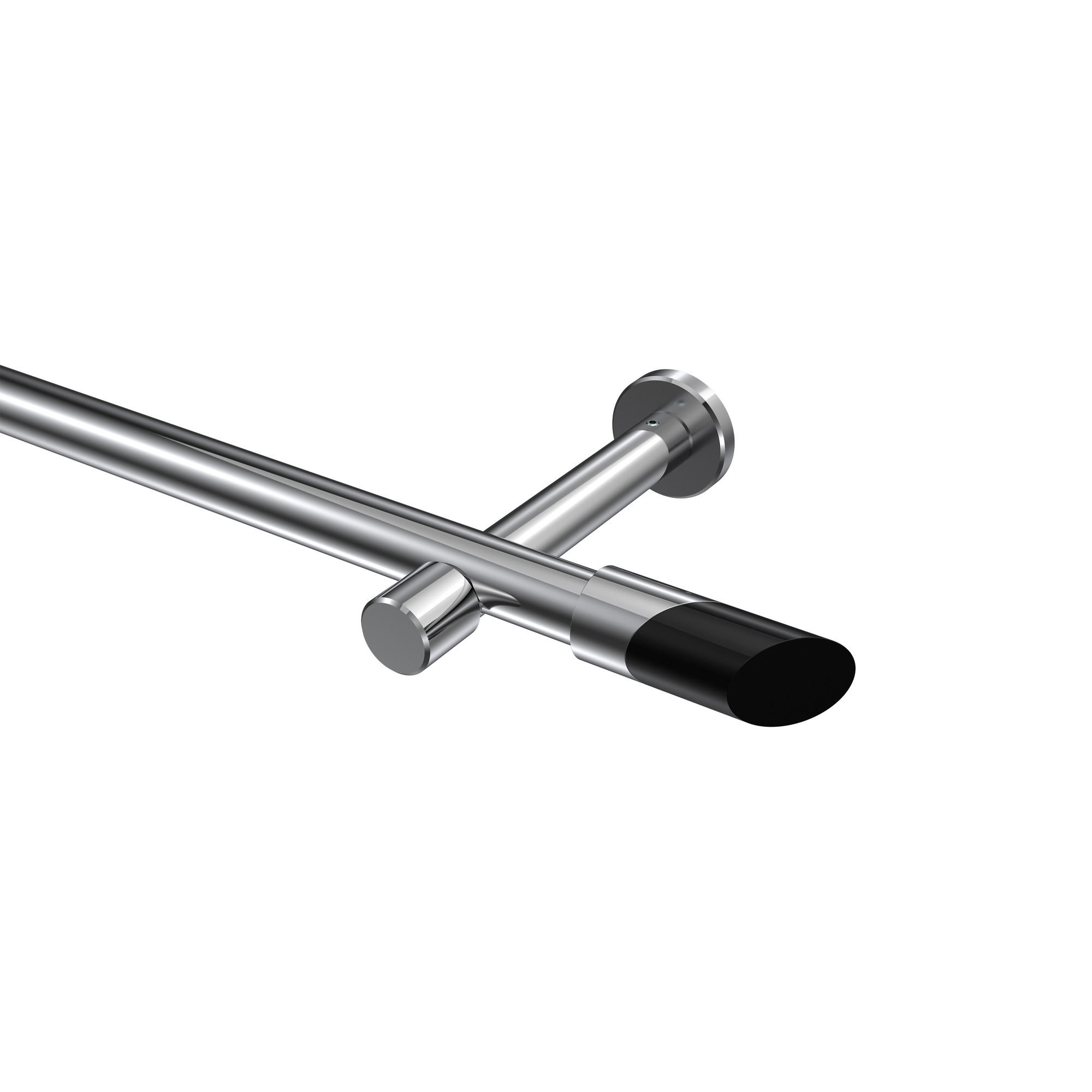 GARDINENSTANGEN-SET Prestige Verano 480 cm (geteilt in 3 x 160 cm), 1-läufig (ohne Ringe), 20 mm Ø Chrom - Chromfarben/Schwarz, Metall (480cm) - INTERDECO