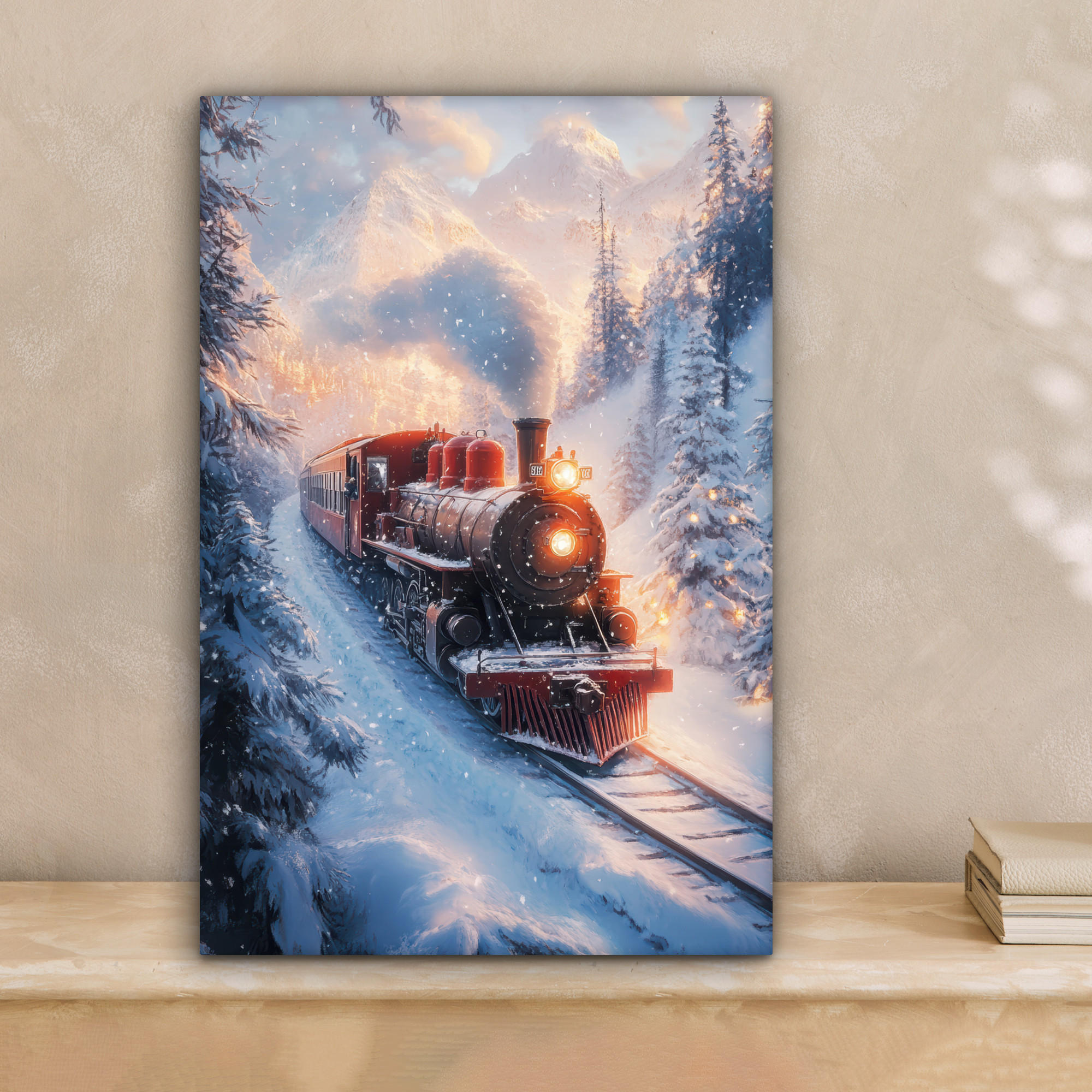 LEINWANDBILD Weihnachtszug - Schnee - Winter - Weihnachten 20x30 cm - Dunkelrot, Textil (20/30cm) - MuchoWow