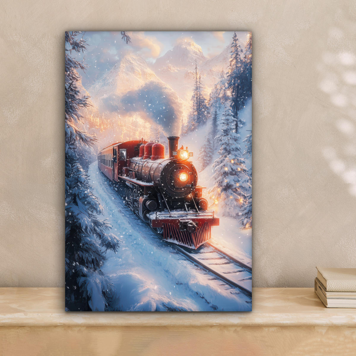 LEINWANDBILD Weihnachtszug - Schnee - Winter - Weihnachten 20x30 cm - Dunkelrot, Textil (20/30cm) - MuchoWow