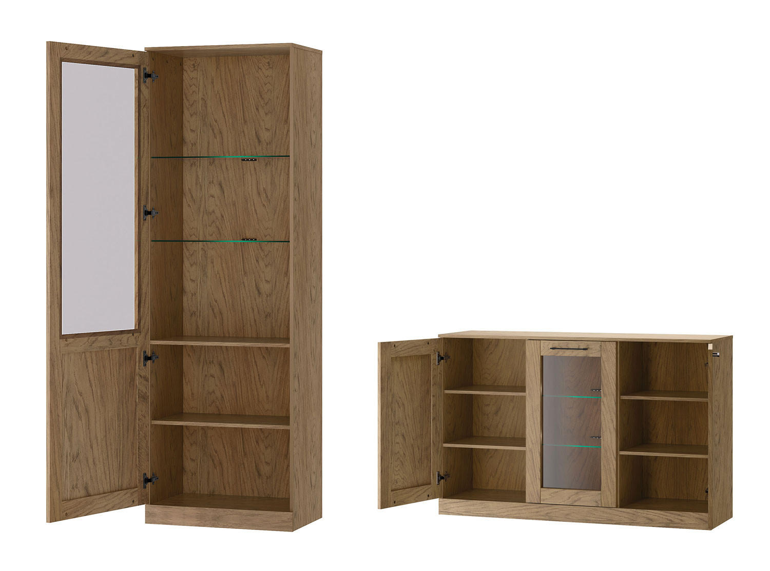 WOHNZIMMER-SET Cozy Eiche Rustikal 3-teilig - Eichefarben/Braun, Holz/Metall (205/198/42cm) - Feldmann-Wohnen