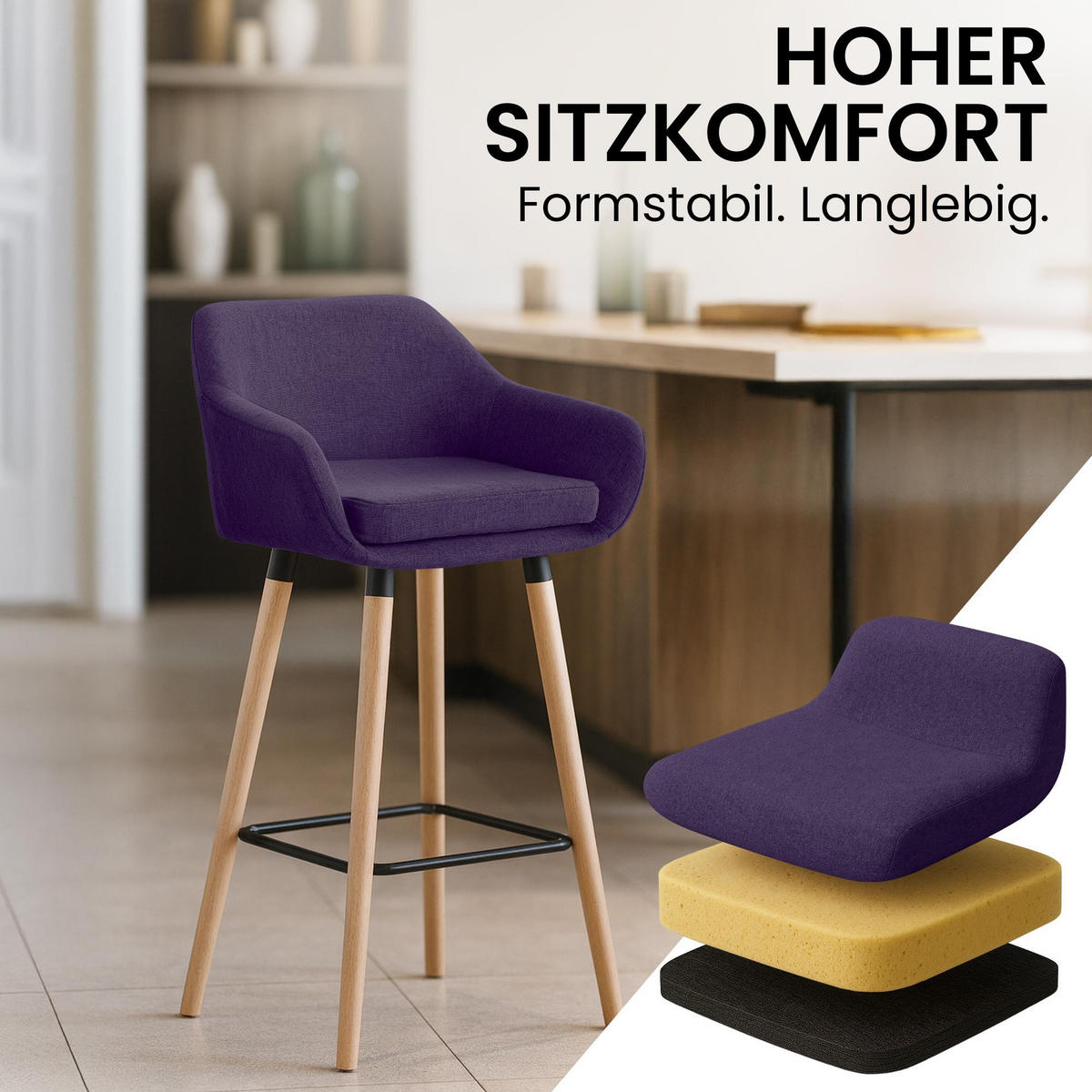BARHOCKER Stoff Lila - Eukalyptusholzfarben/Lila, Holz/Textil (55/99/46cm) - CLP