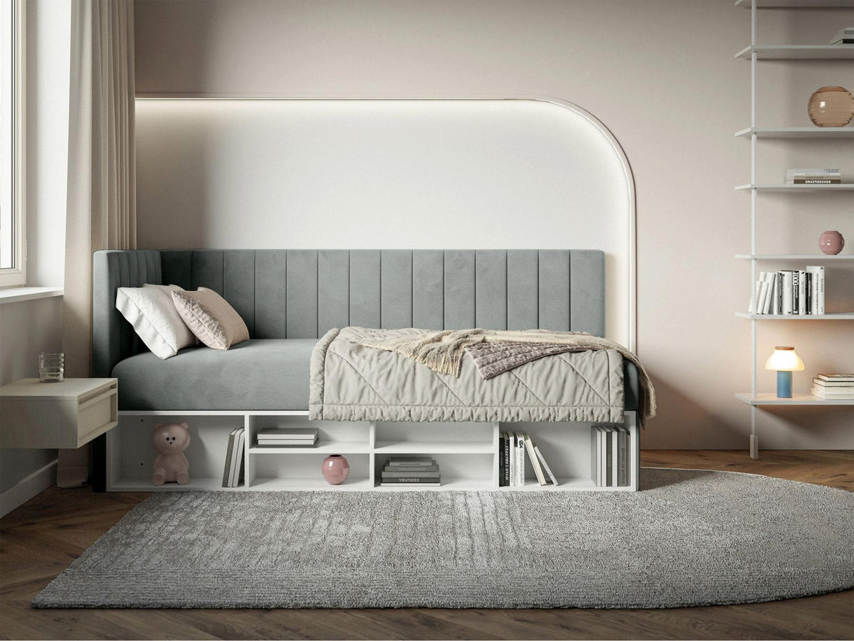 JUGENDBETT Ventrio Grau Easy-Clean-Samtbezug 90x200 cm - Grau, Holz/Textil (90/200cm) - Selsey