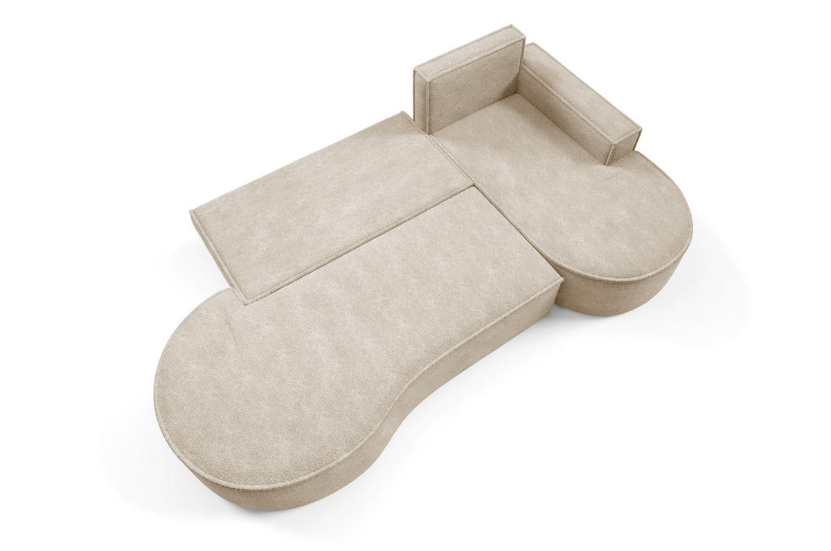 ECKSOFA MOLLY mit Schlaffunktion – Halbrund, freistehend, Liegefläche 140x207 cm, 3 Kissen, Curio-Stoff, 277x157x88 cm, Rechts, Beige - Sandfarben, Holz/Textil (277/157cm) - DomoHome