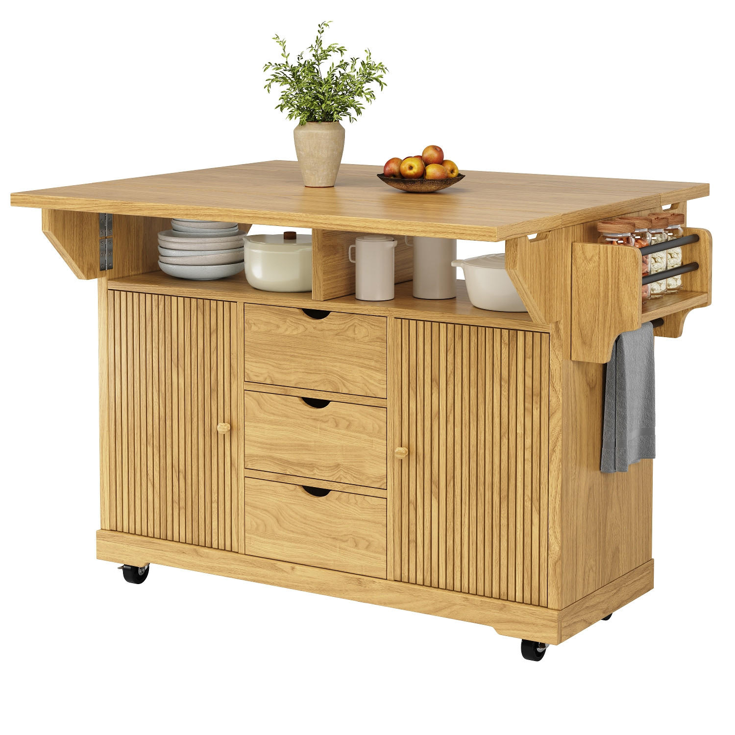 KÜCHENINSEL, AUSKLAPPBARE TISCHVERLÄNGERUNGEN, MDF Naturbraun, Küche, 142,5/80/95 cm - Braun, Holzwerkstoff (80/95/142.5cm) - Rolipo