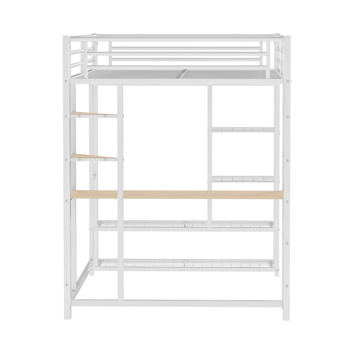 HOCHBETT 140/200 cm DE-01298, in Weiß, mit Tisch und Kleiderschrank - Weiß, Metall (140/200cm) - ComfortXL