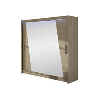 KLEIDERSCHRANK London XIV, mit RGB LED Beleuchtung - Silberfarben/Sonoma Eiche, Holzwerkstoff/Kunststoff (180/215/58cm) - MIRJAN24