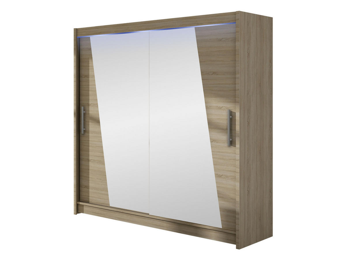 KLEIDERSCHRANK London XIV, mit RGB LED Beleuchtung - Silberfarben/Sonoma Eiche, Holzwerkstoff/Kunststoff (180/215/58cm) - MIRJAN24