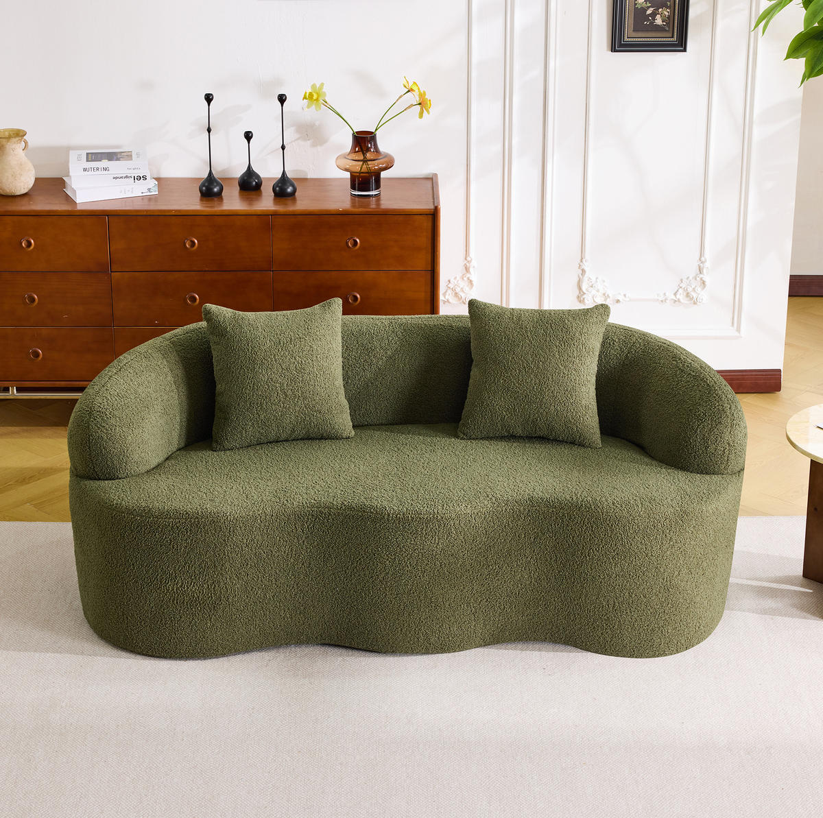 SOFA Zweisitzer geschwungen Green mit Kissen - Grün, Kunststoff (170/70/89cm) - Meubliv