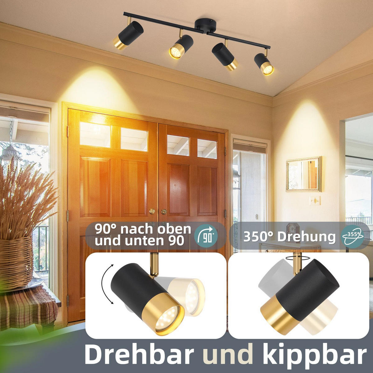 STRAHLER Schwerin 4-flammig 67/8/17 cm - Schwarz, Metall (67/8/17cm) - Nettlife