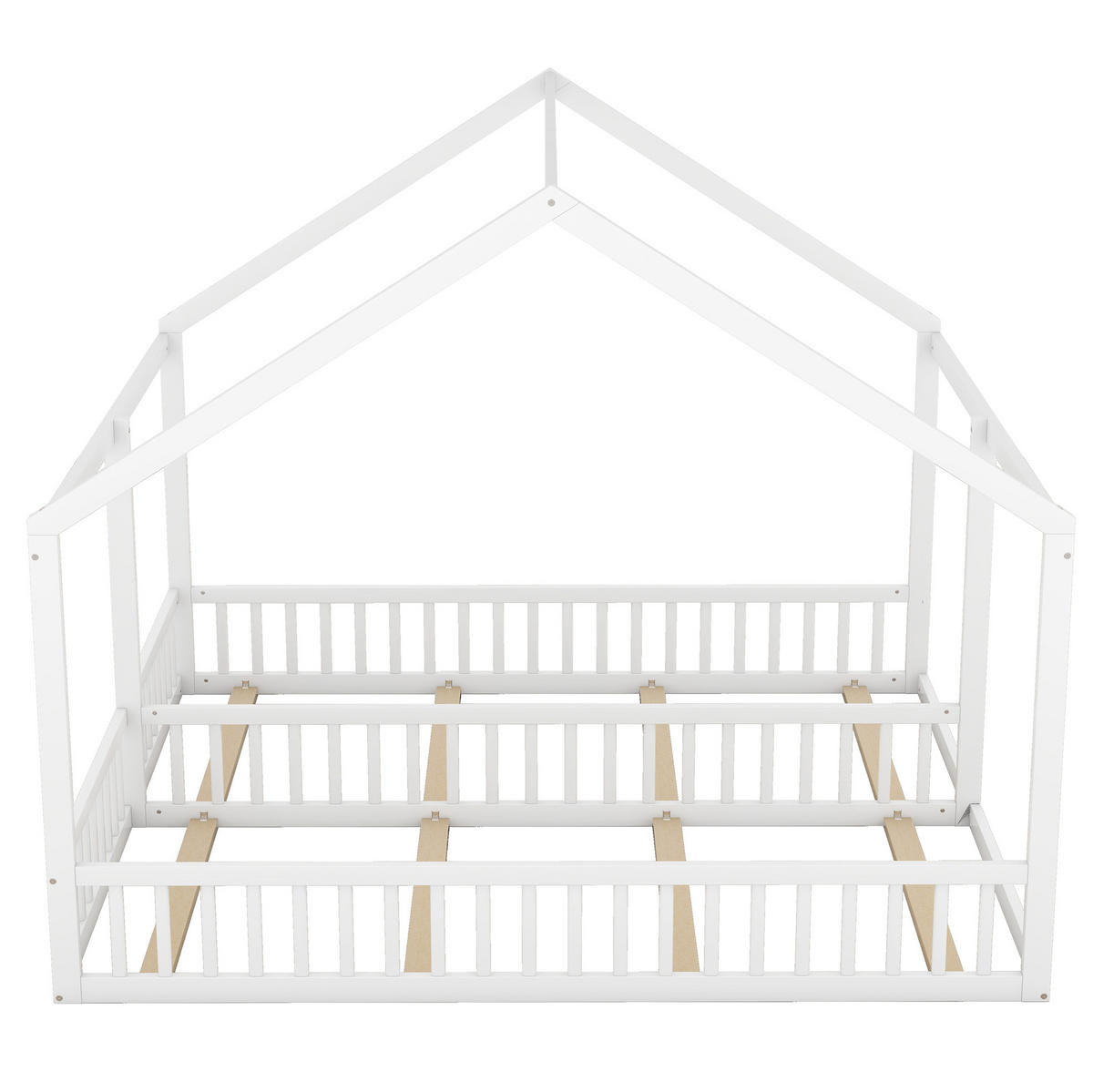 HAUSBETT aus Kiefer 90x200 cm Weiß als 2-in-1 Hausbett mit Mittelgeländer und Schutzleisten - Weiß, Holzwerkstoff (90/200cm) - Modfu